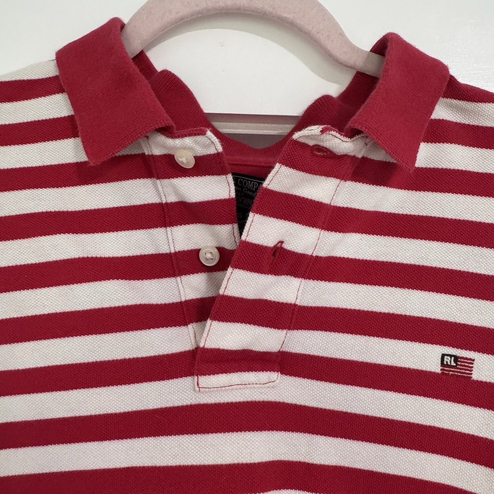 Polo Ralph Lauren Jeans Co Vintage Polo Shirt Flag Red Stripes Mens XL - Picture 3 of 7